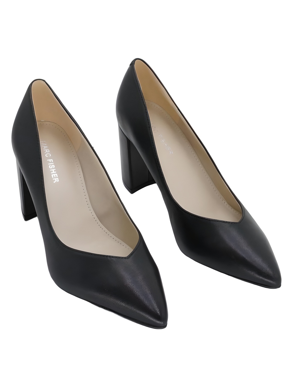 Marc Fisher Caitlin Slip On Pointed Toe Block Heel Pump Black Leather Size 8.5M